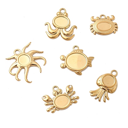 304 Настройки кабошон из нержавеющей стали кулон, коллекция океана, ионное покрытие (ip), золотые