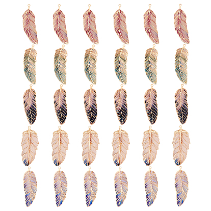 30шт 5 цветной сплав подвески со стразами, перо, золотые