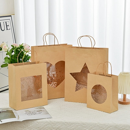 Folding Cardboard Paper Gift Tote Bags, Gift Package Bags with Visible Window, Rectangle