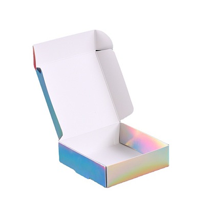 Laser Style Paper Shipping Box, Rainbow Color Mailing Folding Gift Box, Rectangle