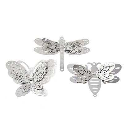 304 хрустальные стразы из нержавеющей стали 3 подвески-соединители в виде насекомых, гравированные металлические украшения, цвет нержавеющей стали