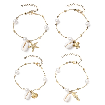Браслеты с подвесками из сплава морских организмов и натуральных ракушек каури, латунные спутниковые цепи для женщин, с абс пластмассовой имитационной жемчужиной, разнообразные