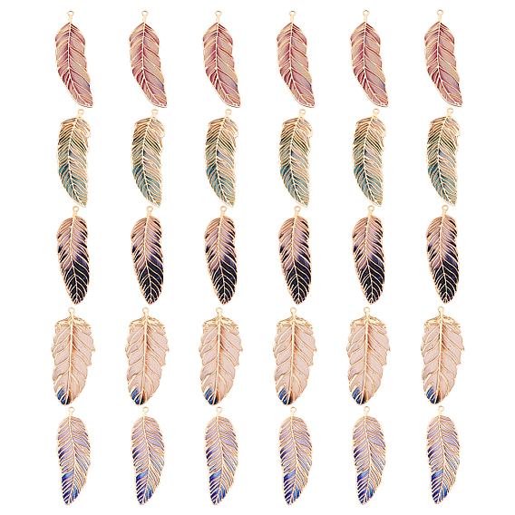 30шт 5 цветной сплав подвески со стразами, перо, золотые