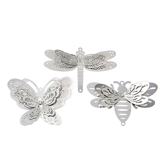 304 хрустальные стразы из нержавеющей стали 3 подвески-соединители в виде насекомых, гравированные металлические украшения, цвет нержавеющей стали