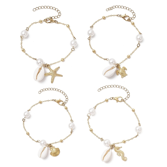 Браслеты с подвесками из сплава морских организмов и натуральных ракушек каури, латунные спутниковые цепи для женщин, с абс пластмассовой имитационной жемчужиной, разнообразные