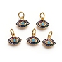 Brass Charms, with Micro Pave Cubic Zirconia and Jump Rings, Evil Eye