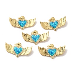 Rack Plating Brass Micro Pave Cubic Zirconia with Synthetic Opal Pendants, with Jump Ring, Lead Free & Cadmium Free, Long-Lasting Plated, Heart with Wings