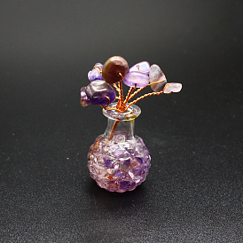 Natural Gemstone Chips Tree Decorations, Vase Base with Copper Wire Feng Shui Energy Stone Gift for Home Office Desktop Decoration