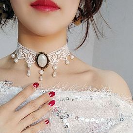 Exquisite Gothic Crystal Lace Choker Necklace with Multi-Layers of Vintage Charm