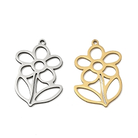 201 Stainless Steel Pendants, Flower & Leaf Charms, Cut-Out