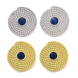 Rack Plating Flat Round Brass Stud Earrings, with Cat Eye, Lead Free & Cadmium Free, Long-Lasting Plated