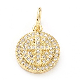 Латунные микропаве прозрачные подвески с фианитом, долговечный, плоские круглые с крестом