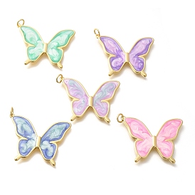 Rack Plating Brass Enamel Pendants, with Jump Ring, Cadmium Free & Lead Free, Long-Lasting Plated, Real 18K Gold Plated, Butterfly Charm