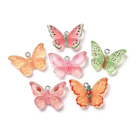 Transparent Resin Pendants, Butterfly Charm, with Platinum Iron Eye Pin & Glitter Powder