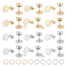 24 шт. 6 стиль ионное покрытие (IP) 304 плоские круглые выводы из нержавеющей стали, с ушными гайками / серьгами и отверстием, с 24 соединительными кольцами