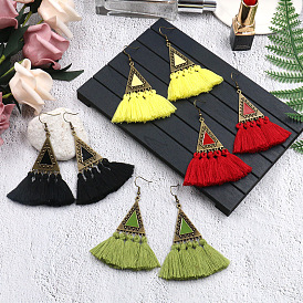 Fashionable Ethnic Style Long Tassel Pendant Earrings - Exaggerated, Knitted, Bohemian