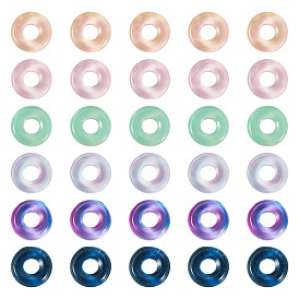 120шт 6 цвета прозрачные стеклянные европейские бусины, большое отверстие, плоско-круглые