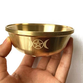 Brass Triple Moon Pattern Altar Mini Bowl, Ritual Tableware for Communions