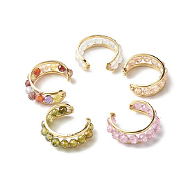 Faceted Cubic Zirconia Beads Open Cuff Ring for Girl Women, with Brass Base