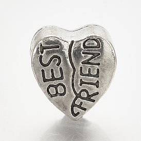 Alloy European Beads, Large Hole Beads, Heart with Phrase Best Friend
