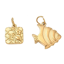 304 Stainless Steel Pendants, Striped Tropical Fish Charms, Ion Plating(IP)
