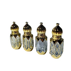 Arabic Style Glass Empty Refillable Roller Ball Bottle, with Plastic Cover, Travel Essential Oil Perfume Containers