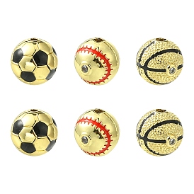 6 шт. 3 стили круглые латунные бусины с микропаве из кубического циркония, с эмалью