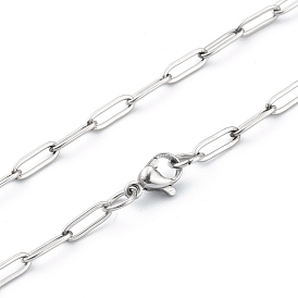 304 Stainless Steel Paperclip Chain, Drawn Elongated Cable Chain Necklaces, with Lobster Claw Clasps