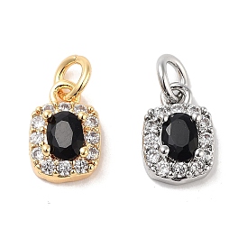 Brass Micro Pave Cubic Zirconia Pendants, with Jump Rings, Rectangle Charms