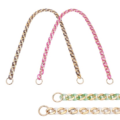 4 Stränge 4 Farbe handgemachte vergoldete CCB-Kunststoff & transparente kubanische Acryl-Gliederketten, verdrehten Ketten, für Schmuck machen, mit 8Stk. Zinklegierung-Schlüsselverschlüssen