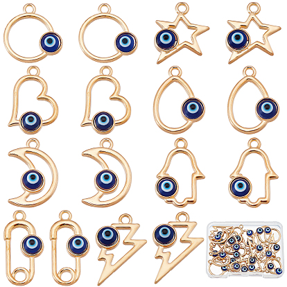 32Pcs 8 Style Alloy Enamel Pendants, Light Gold