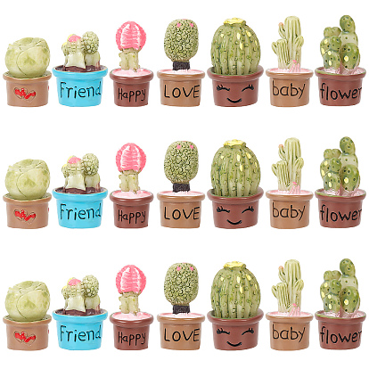 21Pcs 7 Style Resin Mini Cactus Bonsai Display Decorations, Miniature Artificial Plants, for Home DIY Decorations