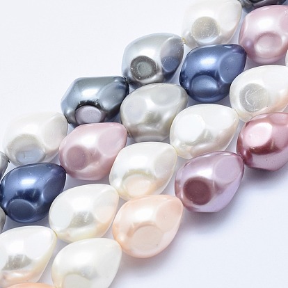 Electroplate Shell Pearl Beads Strands, Faceted, Drop