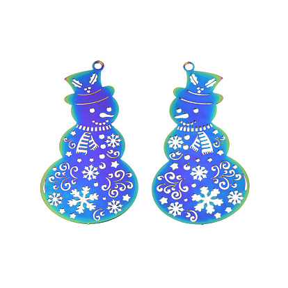 201 Stainless Steel Big Pendants, Etched Metal Embellishments, Snowman