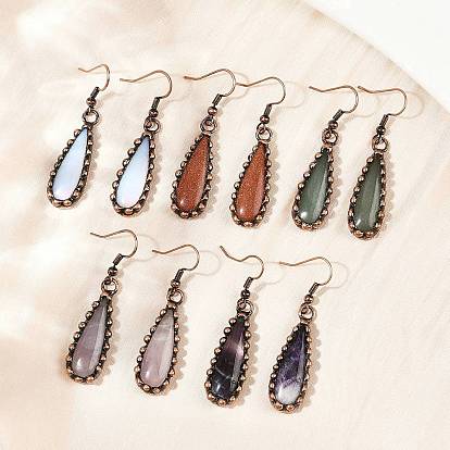 Серьги-капли из латуни с натуральными драгоценными камнями, без кадмия и без свинца, Красная медь