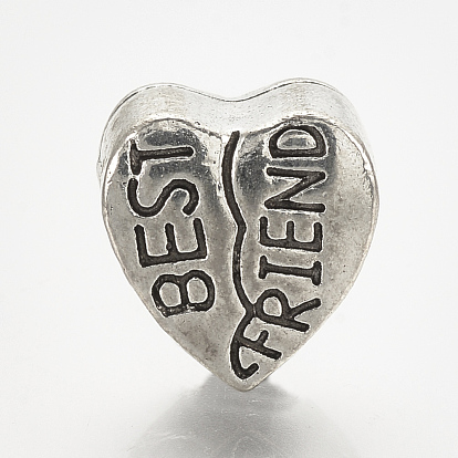 Alloy European Beads, Large Hole Beads, Heart with Phrase Best Friend