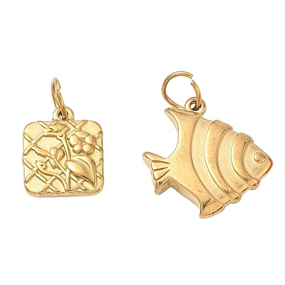 304 Stainless Steel Pendants, Striped Tropical Fish Charms, Ion Plating(IP)