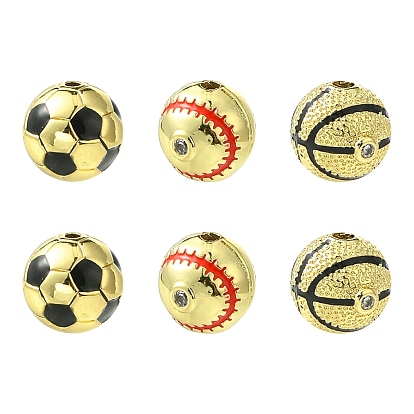 6 шт. 3 стили круглые латунные бусины с микропаве из кубического циркония, с эмалью