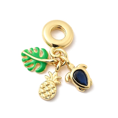 Европейские подвески из латуни и синей смолы, с известковой эмалью, Подвески с большими отверстиями, без кадмия и без свинца, лист, ананас и морская черепаха