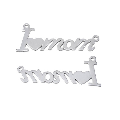 304 Stainless Steel Connector Charms, Word I Love Mom, Mother's Day