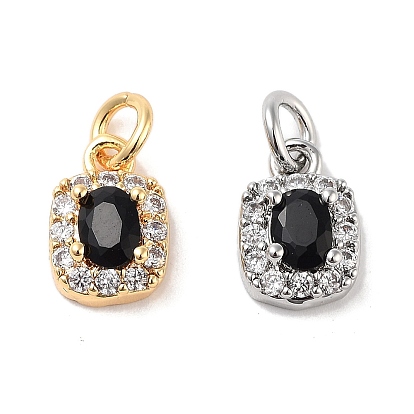 Латунные микро проложить кубического циркония подвески, без кадмия, без никеля и без свинца, с прыжковых колец, прямоугольник амулеты