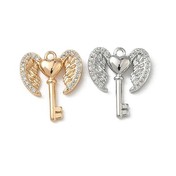 Подвески из латуни с микропаве из прозрачных кубических цирконий, долговечный, крыло с подвеской-ключом