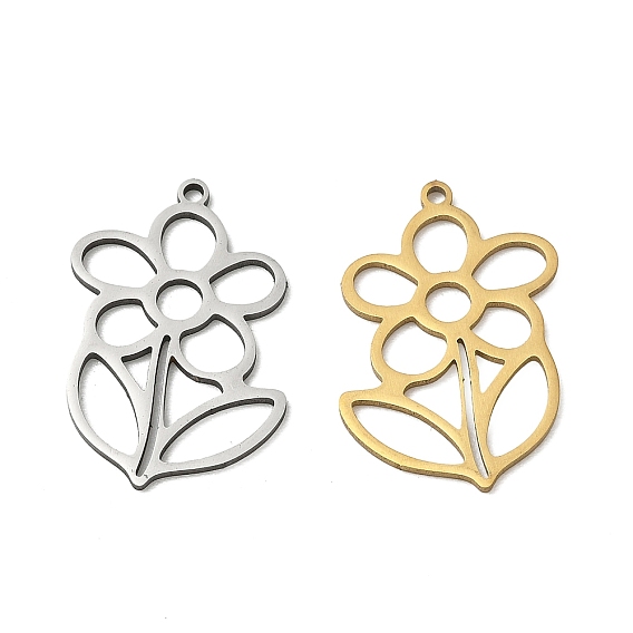 201 Stainless Steel Pendants, Flower & Leaf Charms, Cut-Out