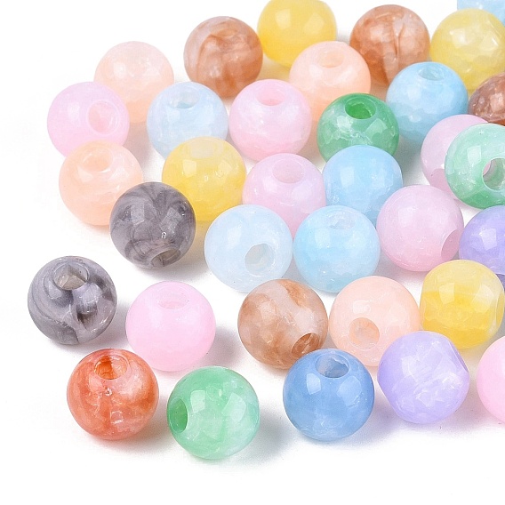Двухцветные акриловые бусины с эффектом кракелюра в европейском стиле, круглые, большое отверстие шарик