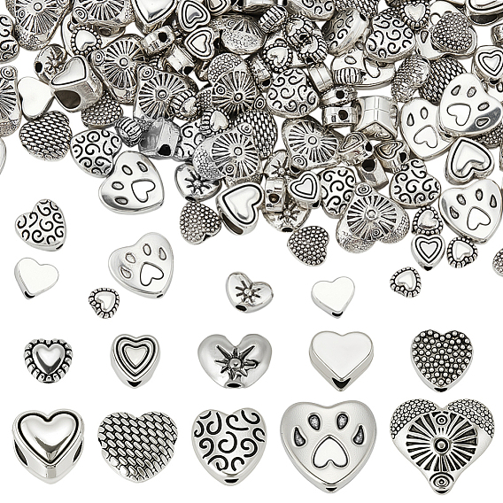 180 шт 10 стили бусины из сплава в тибетском стиле, сердце