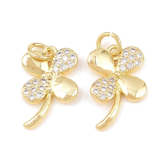 Латунные микро проложить кубического циркония подвески, клевер амулеты, долговечный, стойки покрытие, без свинца и без кадмия, с целью перехода в кольце