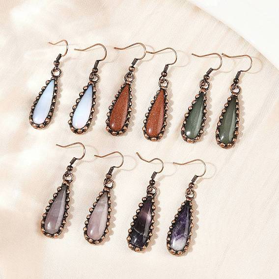 Серьги-капли из латуни с натуральными драгоценными камнями, без кадмия и без свинца, Красная медь