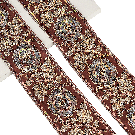 5Yards Flower Pattern Ethnic Style Embroidery Floral Polyester Ribbons, Jacquard Ribbon, Tyrolean Ribbon, Garment Accessories