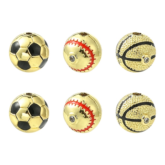 6 шт. 3 стили круглые латунные бусины с микропаве из кубического циркония, с эмалью