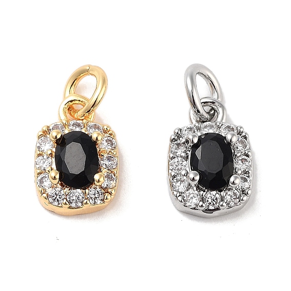 Латунные микро проложить кубического циркония подвески, без кадмия, без никеля и без свинца, с прыжковых колец, прямоугольник амулеты